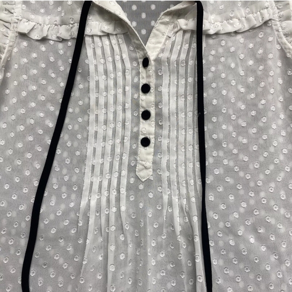 Vintage DANIEL RAINN - Sleeveless Pink Swiss Dot Sheer Boho Top with Ribbon Tie - Picture 7 of 10